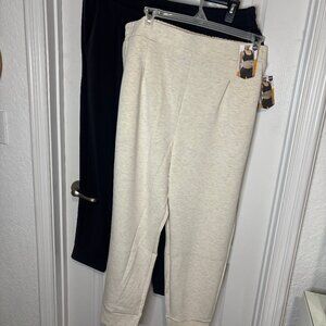 2 Avia Women's Scuba Knit Pleat Joggers, Wheat Heather & Black, XXXL 22 NEW